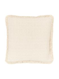 Housse de coussin 40x40 beige à finition frangée Lorel, 100 % coton, Beige, larg. 40 x long. 40 cm