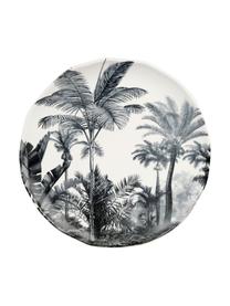 Dinerborden Papaye met palmmotief, 4 stuks, Porselein, Wit, zwart, Ø 28 cm