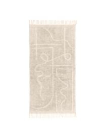 Handgetuft katoenen vloerkleed Lines met franjes, Beige, crèmewit, B 80 x L 150 cm (maat XS)