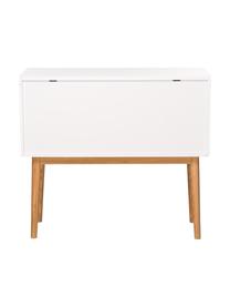 Kleine dressoir High on Wood in wit hoogglans, Frame: PU gelakt MDF, Poten: massief eikenhout, Wit, naturel, 90 x 80 cm