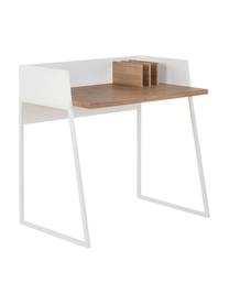 Klein bureau Camille met plank, Poten: gelakt metaal, Walnoothoutkleurig, mat wit, B 90 x D 60 cm