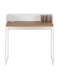 Klein bureau Camille met plank, Poten: gelakt metaal, Walnoothoutkleurig, mat wit, B 90 x D 60 cm