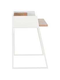 Klein bureau Camille met plank, Poten: gelakt metaal, Walnoothoutkleurig, mat wit, B 90 x D 60 cm