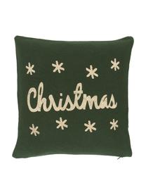 Federa arredo a maglia color verde/dorato con scritta Christmas, 100% cotone, Verde, dorato, Larg. 40 x Lung. 40 cm