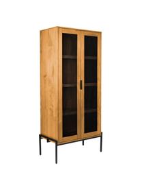 Dressoir Hardy van hout en metaal, Frame: MDF met eikenhoutfineer, , Poten: gecoat metaal, Eikenhoutkleurig, zwart, 80 x 180 cm