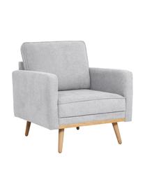 Fauteuil Saint in lichtgrijs met eikenhouten poten, Bekleding: polyester, Frame: massief grenenhout, spaan, Geweven stof lichtgrijs, B 85 x D 76 cm