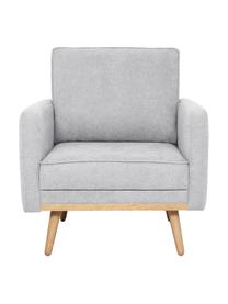 Fauteuil Saint in lichtgrijs met eikenhouten poten, Bekleding: polyester, Frame: massief grenenhout, spaan, Geweven stof lichtgrijs, B 85 x D 76 cm