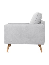 Fauteuil Saint in lichtgrijs met eikenhouten poten, Bekleding: polyester, Frame: massief grenenhout, spaan, Geweven stof lichtgrijs, B 85 x D 76 cm