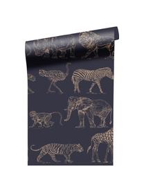 Tapete Safari, Vlies, Dunkelblau, Beige, 52 x 1005 cm