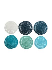 Runde Tischsets Oceanic aus Papierfasern, 6er-Set, Papierfasern, Weiß, Blautöne, Ø 38 cm
