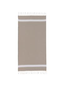 Fouta s proužky a třásněmi St Tropez, 100 % bavlna, Béžová, bílá, Š 100 cm, D 200 cm