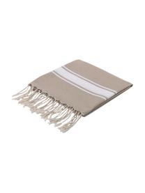 Fouta s proužky a třásněmi St Tropez, 100 % bavlna, Béžová, bílá, Š 100 cm, D 200 cm