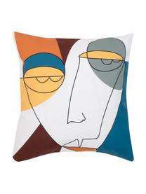 Kussenhoes Adrian met abstracte print in kleur, Weeftechniek: panama, Wit, multicolour, 40 x 40 cm