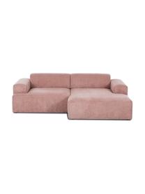 Sofa narożna ze sztruksu Melva (3-osobowa), Tapicerka: sztruks (92% poliester, 8, Nogi: drewno sosnowe Nogi znajd, Sztruks blady różowy, S 240 x G 144 cm