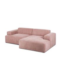 Sofa narożna ze sztruksu Melva (3-osobowa), Tapicerka: sztruks (92% poliester, 8, Nogi: drewno sosnowe Nogi znajd, Sztruks blady różowy, S 240 x G 144 cm