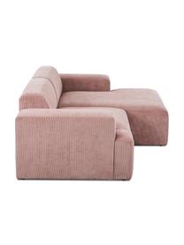 Sofa narożna ze sztruksu Melva (3-osobowa), Tapicerka: sztruks (92% poliester, 8, Nogi: drewno sosnowe Nogi znajd, Sztruks blady różowy, S 240 x G 144 cm