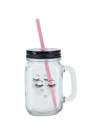 Mug bocal Closed Eyes, 2 pièces, Transparent, noir, rose