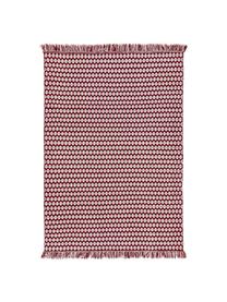 In- & outdoor vloerkleed Morty met ethnopatroon en franjes, 100% polyester (gerecycled PET), Rood, gebroken wit, B 120 x L 170 cm (maat S)