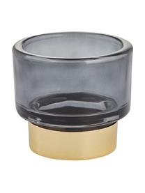 Handgemaakte waxinelichthouder Miy, Glas, Donkergrijs, transparant, goudkleurig, Ø 8 cm