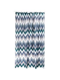 Rideau de douche à imprimé zigzag Hanneke, Bleu, gris, blanc, vert