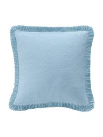 Kussenhoes Lorel in blauw met decoratieve franjes, 100% katoen, Blauw, B 40 x L 40 cm