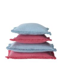 Poszewka na poduszkę z bawełny z frędzlami Lorel, 100% bawełna, Niebieski, S 40 x D 40 cm