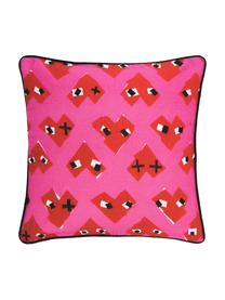 Design kussenhoes Haylie met hart print, Multicolour, roze, B 40 x L 40 cm