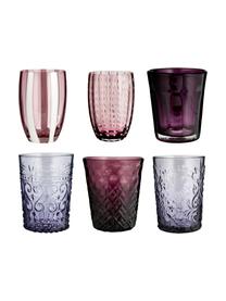 Set 6 bicchieri acqua in vetro soffiato Pot Berry, Vetro, Tonalità blu, tonalità rosse, Ø 7-9 x Alt. 10-11 cm
