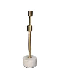 Candelabro dorato Siga, Candelabro: metallo rivestito, Gambo: marmo, Marmo bianco, dorato, Larg. 14 x Alt. 31 cm