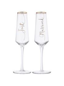 Set 2 flute champagne con scritta dorata Just Married, Vetro, Trasparente, dorato, Ø 6 x Alt. 26 cm