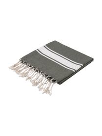 Fouta s proužky a třásněmi St Tropez, 100 % bavlna, Tmavě zelená, bílá, Š 100 cm, D 200 cm