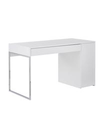 Schreibtisch Tiago in Weiß, Oberfläche: Echtholzfurnier, FSC®-zer, Korpus: Holzfaserplatte, Spanholz, Weiß, matt Beine: Metall, verchromt, B 130 x T 60 cm
