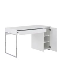 Schreibtisch Tiago in Weiss, Oberfläche: Echtholzfurnier, FSC®-zer, Korpus: Holzfaserplatte, Spanholz, Weiss, matt Beine: Metall, verchromt, B 130 x T 60 cm