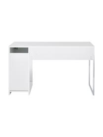 Bureau Tiago in wit, Frame: fibreboard, spaanplaat, g, Poten: verchroomd metaal, Mat wit. Poten: verchroomd metaalkleurig, 130 x 75 cm