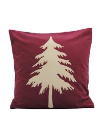 Fluwelen kussenhoes Christmas Tree in donkerrood, Polyesterfluweel, Rood, beige, 45 x 45 cm