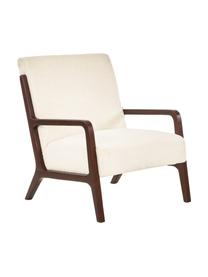 Teddy-fauteuil Naia met eikenhouten armleuningen, Bekleding: polyester (kunstvacht, te, Frame: massief en geolied eikenh, Gebroken wit, B 76 x D 67 cm