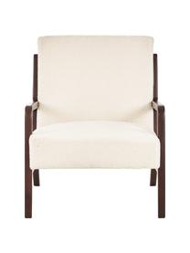 Teddy-fauteuil Naia met eikenhouten armleuningen, Bekleding: polyester (kunstvacht, te, Frame: massief en geolied eikenh, Gebroken wit, B 76 x D 67 cm