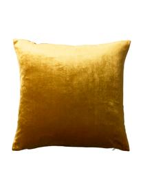 Housse de coussin 43x43 velours brodé jaune moutarde Simone, Jaune moutarde, blanc cassé