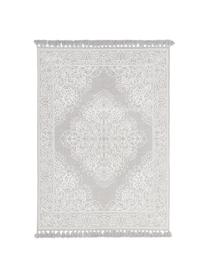 Tapis bohème gris blanc tissé à plat Salima, 100 % coton, Gris clair, blanc crème, larg. 70 x long. 140 cm (taille XS)