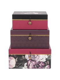 Geschenkboxen-Set Flowers, 3-tlg., Papier, Lila, Pink, Sondergrößen