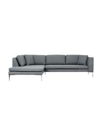 Ecksofa Emma in Grau mit Metall-Füssen, Bezug: Polyester 100.000 Scheuer, Gestell: Massives Kiefernholz, Webstoff Grau, Füsse Silber, B 302 x T 220 cm