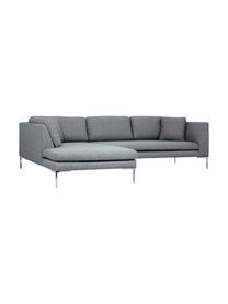 Ecksofa Emma in Grau mit Metall-Füßen, Bezug: Polyester 100.000 Scheuer, Gestell: Massives Kiefernholz, Füße: Metall, galvanisiert, Webstoff Grau, Füße Silber, B 302 x T 220 cm