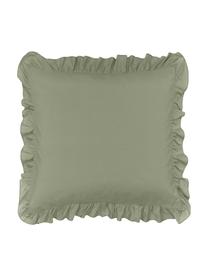 Taies d'oreiller en coton délavé vert à volants Florence, 2 pièces, Vert, 65 x 65 cm