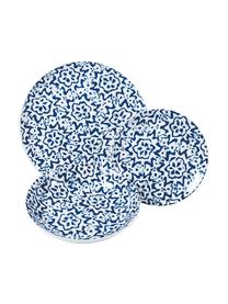 Vzorovaná súprava riadu Bodrum, 6 osôb (18 dielov), Porcelán, Tóny modrej, biela, Súprava s rôznymi veľkosťami