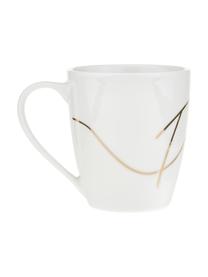 Set 4 tazze in porcellana Cheers, Porcellana, Bianco, dorato, Ø 9 x Alt. 10 cm, 380 ml