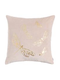 Roos fluwelen kussen Butterfly met gouden opdruk, met vulling, Katoen, Roze, 45 x 45 cm