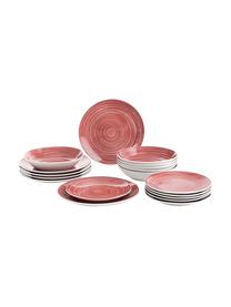 Vajilla Monaco, 6 comensales (18 pzas.), Porcelana, Color vino, Set de diferentes tamaños