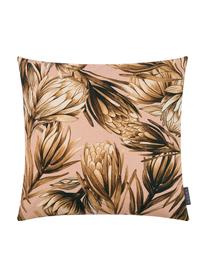 Kussenhoes Protea met bloemmotief, 85% katoen, 15% linnen, Roze, bruintinten, 50 x 50 cm