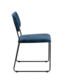 Fluwelen stoelen Cornelia, 2 stuks, Bekleding: polyester fluweel, Poten: gelakt metaal, Donkerblauw, zwart, B 50 x D 54 cm