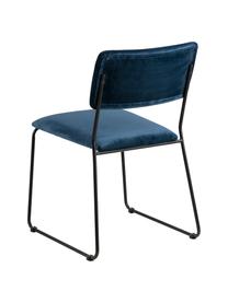 Fluwelen stoelen Cornelia, 2 stuks, Bekleding: polyester fluweel, Poten: gelakt metaal, Donkerblauw, zwart, B 50 x D 54 cm